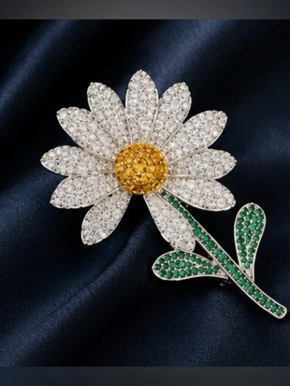 Anthropologie Daisy Crystal Brooch in White, Gold & Green